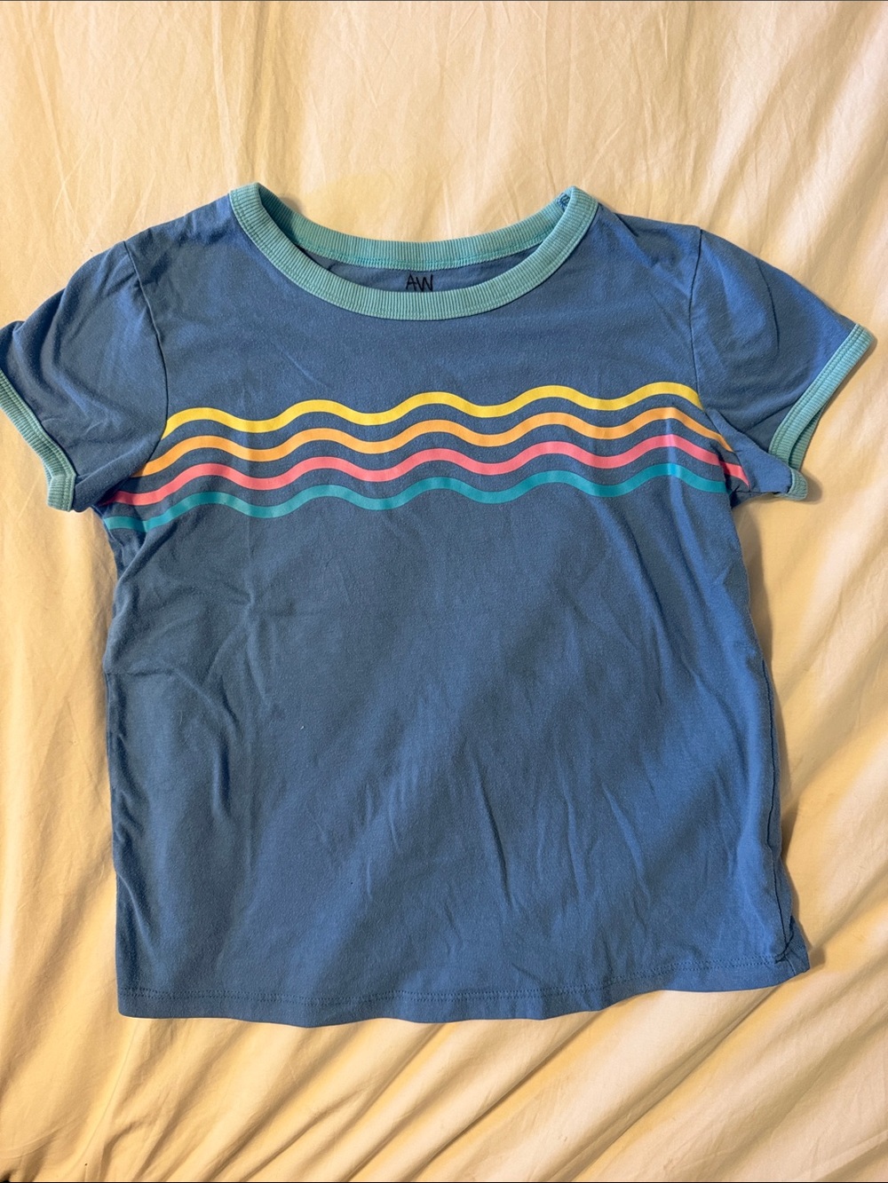 Cat & Jack Blue Tee with Multicolor Wave Stripes